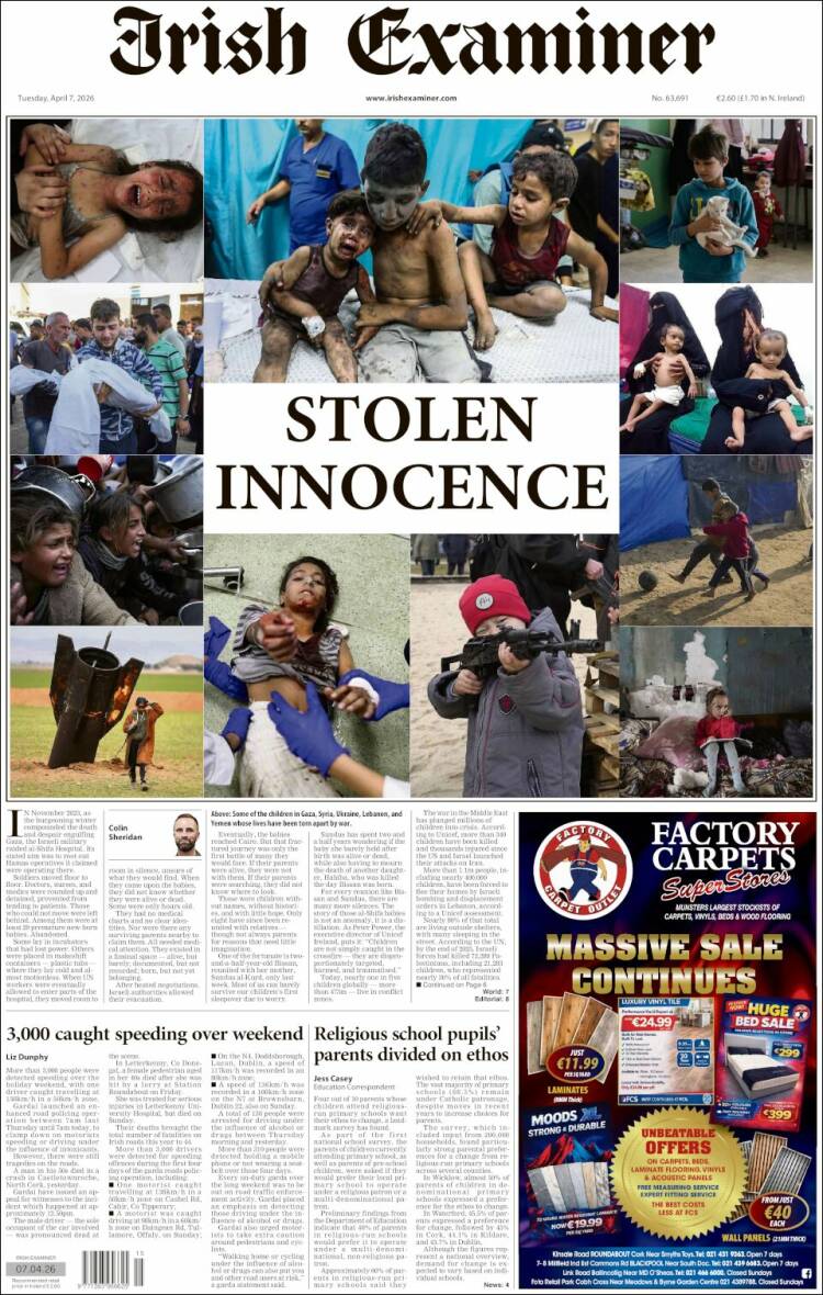 Portada de Irish Examiner (Irlanda)