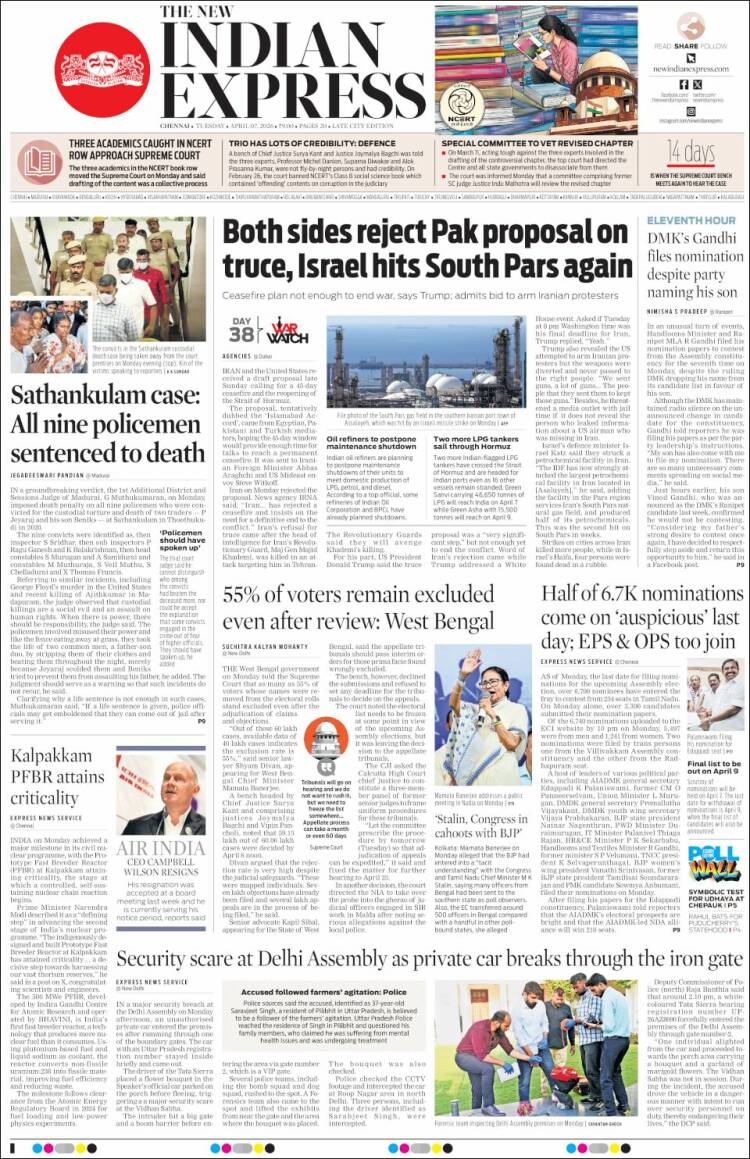 Portada de New Indian Express (India)