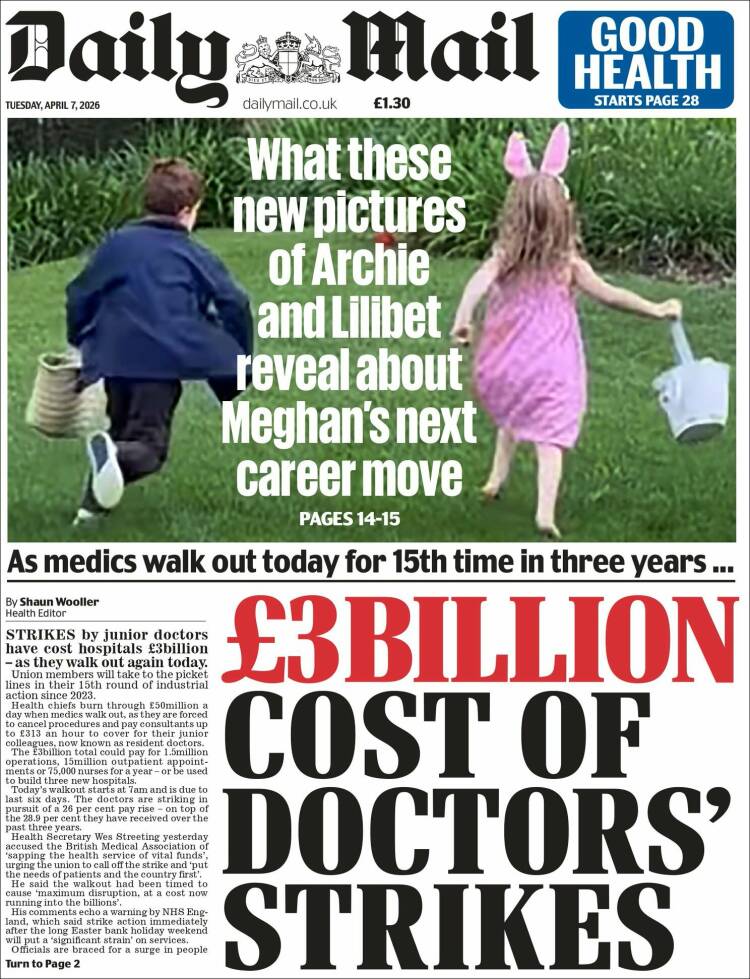 Portada de Daily Mail (Reino Unido)