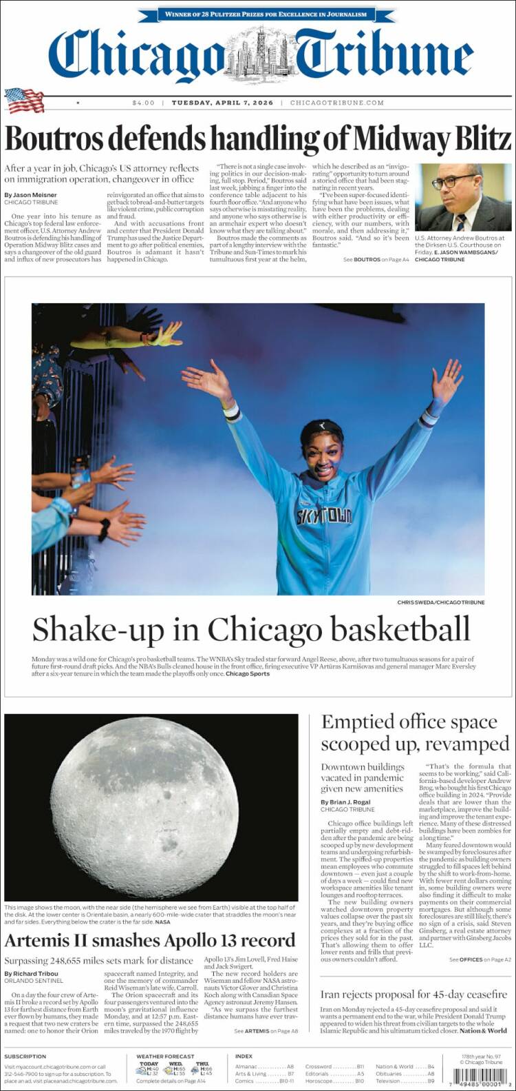 Portada de Chicago Tribune (USA)