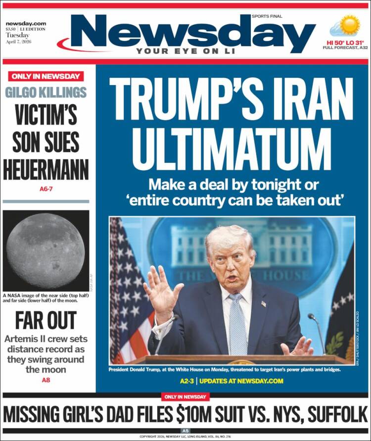 Portada de Newsday (USA)