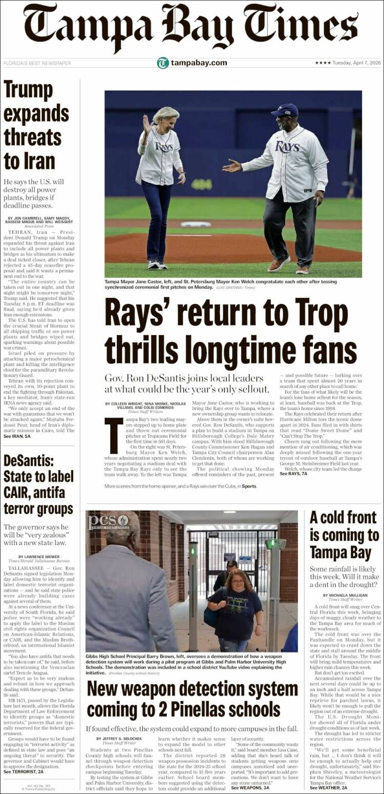 Portada de Tampa Bay Times (USA)