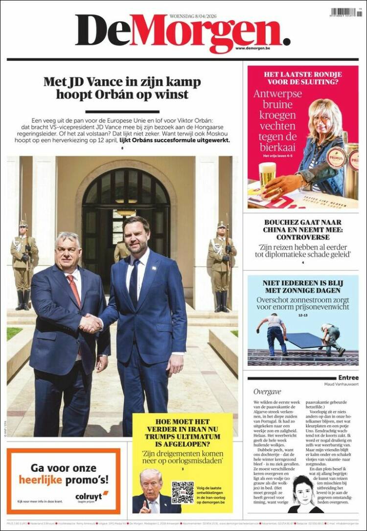 Portada de De Morgen (B&eacute;lgica)