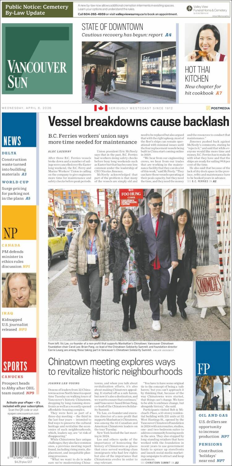Portada de The Vancouver Sun (Canad&aacute;)