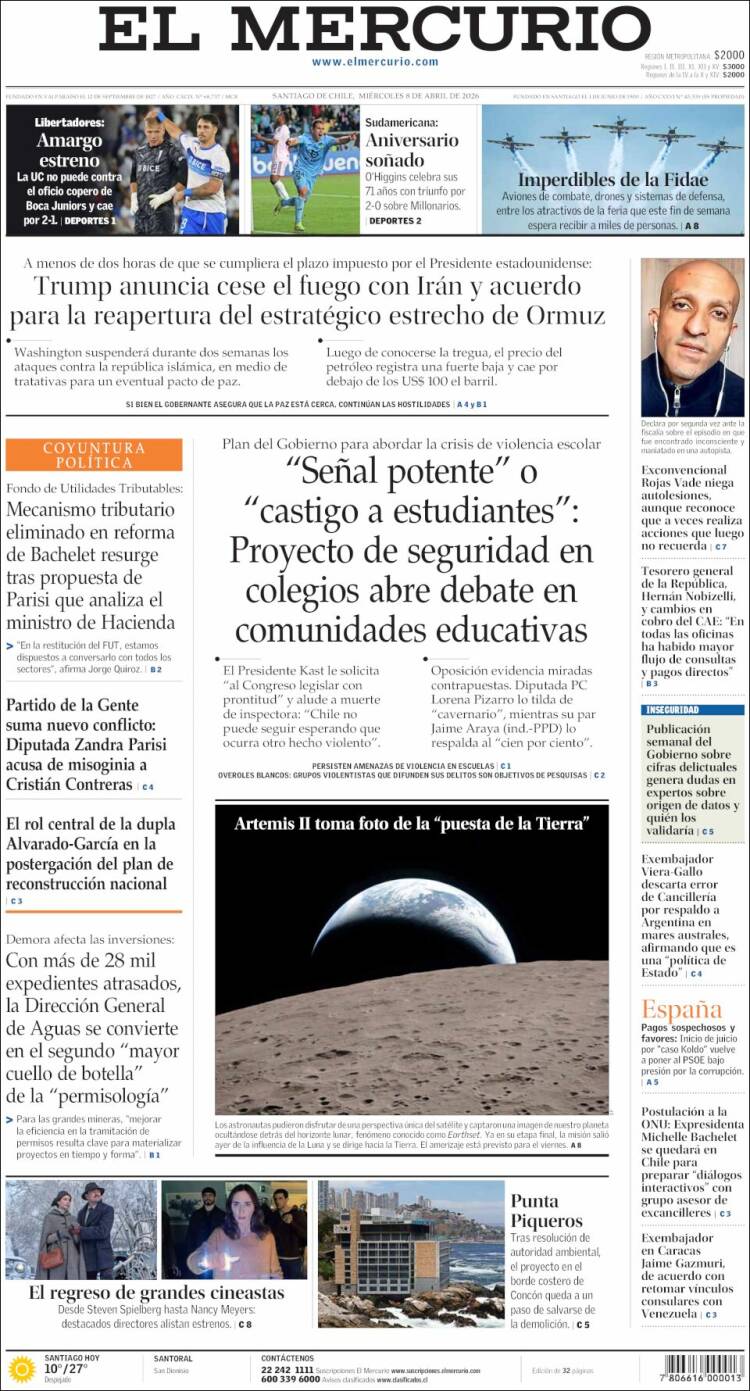 Portada de El Mercurio (Chile)