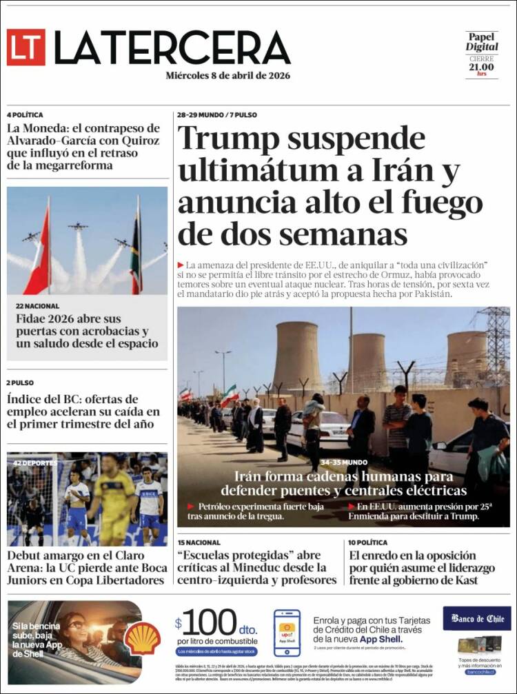 Portada de La Tercera (Chile)