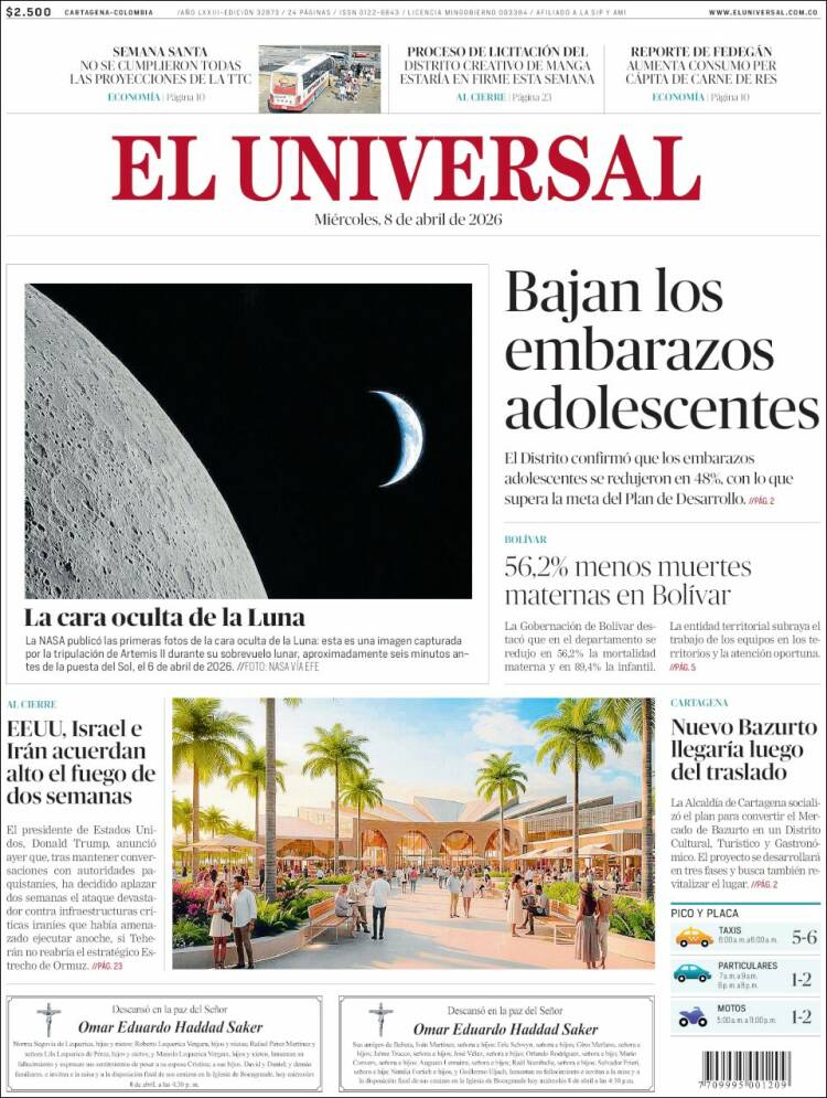 Portada de El Universal (Colombia)