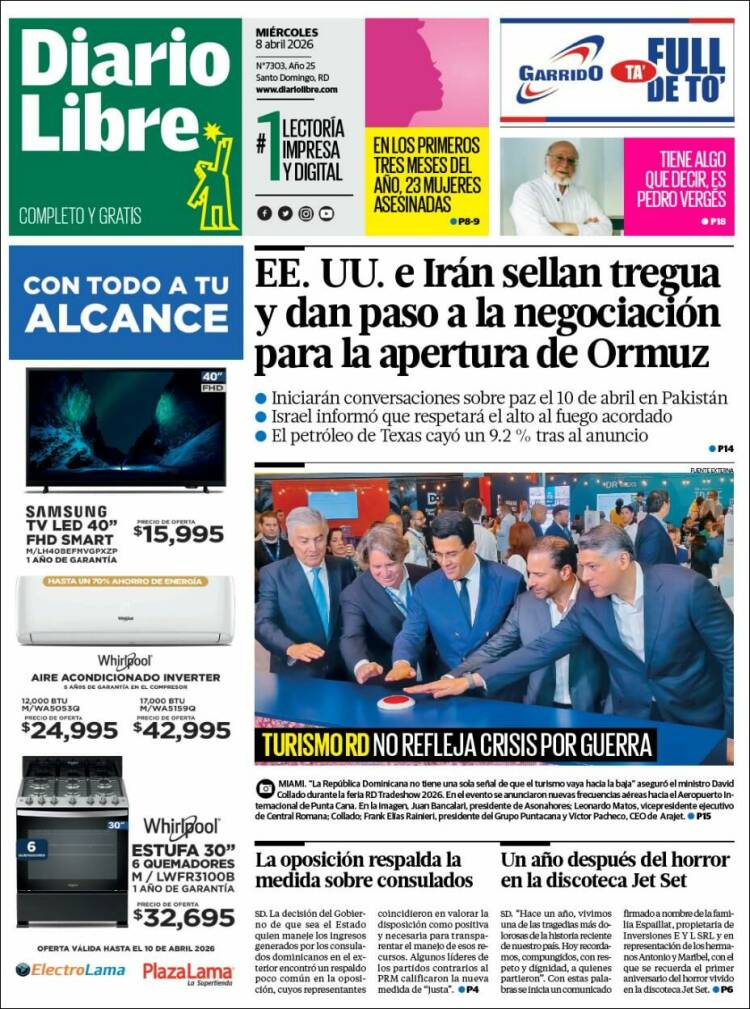 Portada de Diario Libre (R. Dominicana)