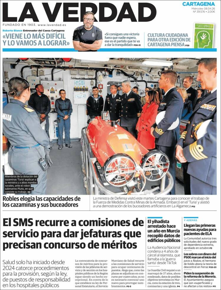 Portada de La Verdad de Cartagena (Espa&ntilde;a)