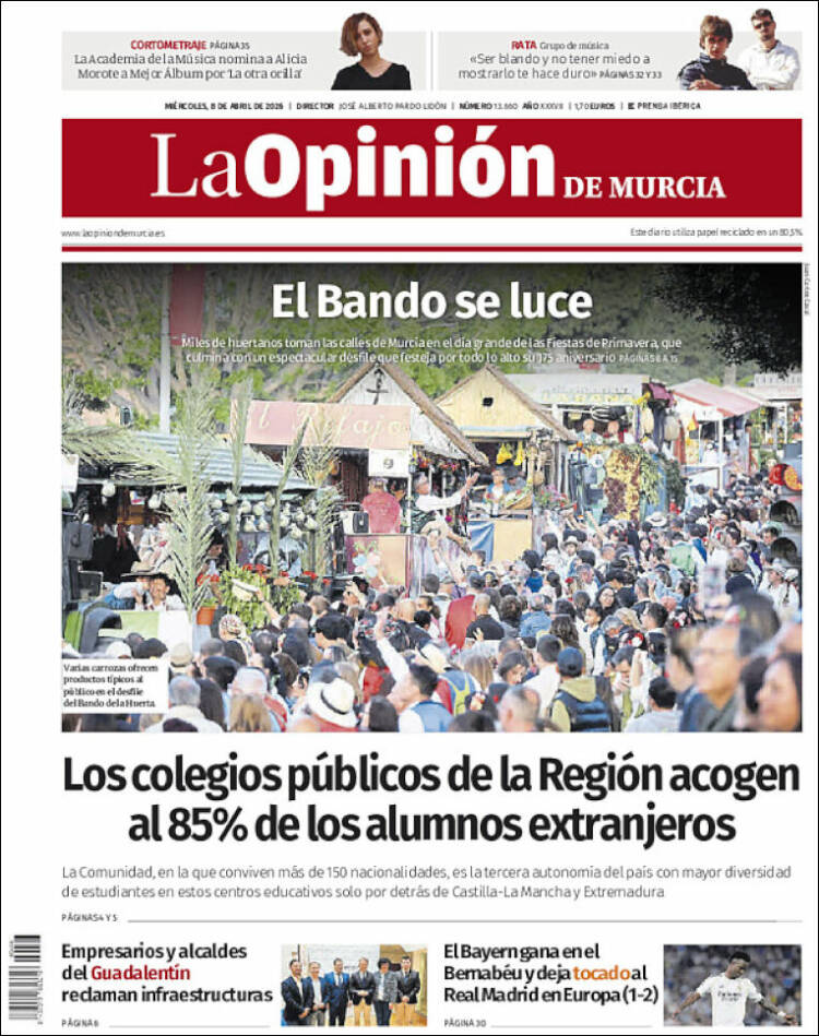 Portada de La Opinión de Murcia (Espa&ntilde;a)