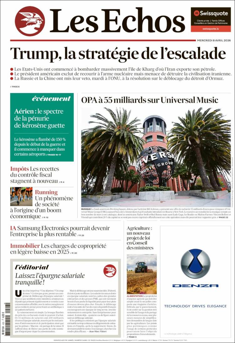 Portada de Les Echos (Francia)