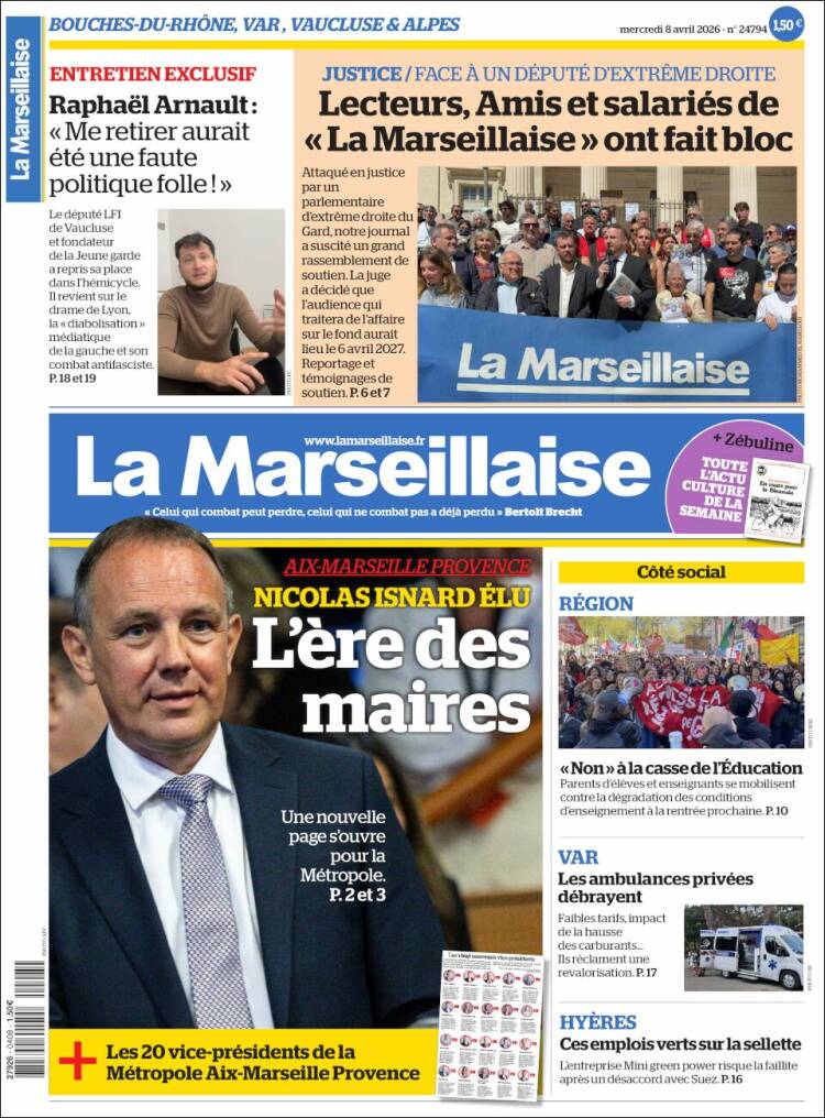 Portada de La Marseillaise (Francia)