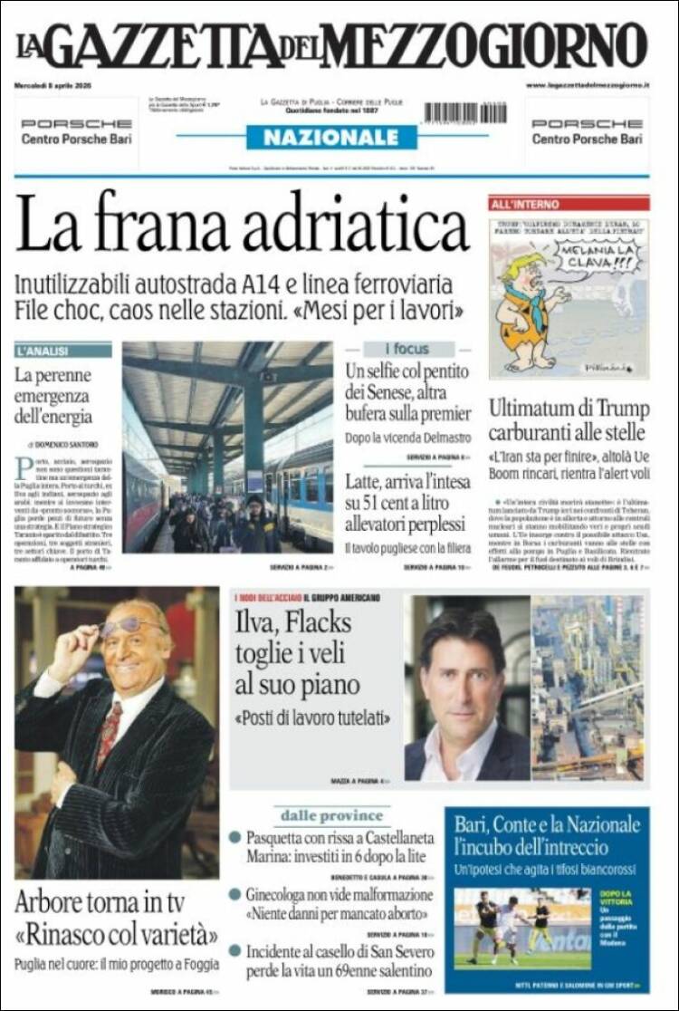 Portada de La Gazzetta del Mezzogiorno (Italia)