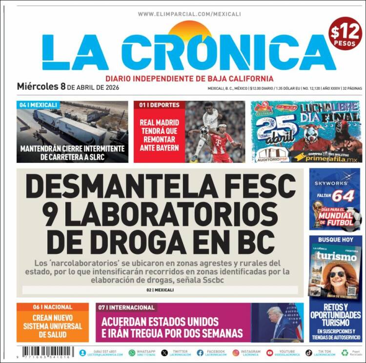 Portada de La Crónica de Baja California (M&eacute;xico)