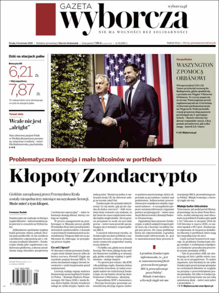 Portada de Gazeta Wyborcza (Polonia)