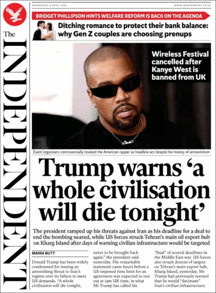 Portada de The Independent (Reino Unido)