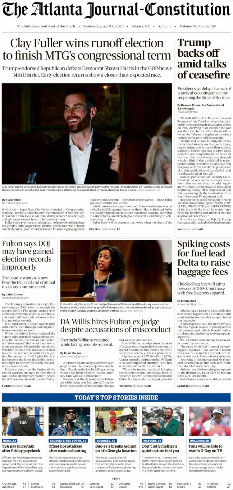 Portada de The Atlanta Journal-Constitution (USA)