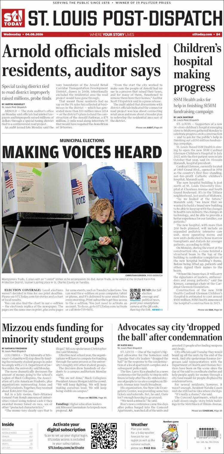 Portada de St. Louis Post-Dispatch (USA)