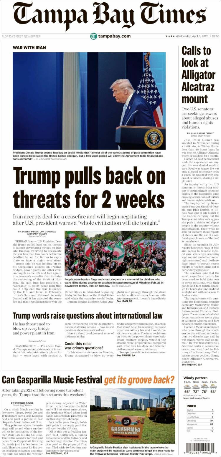 Portada de Tampa Bay Times (USA)