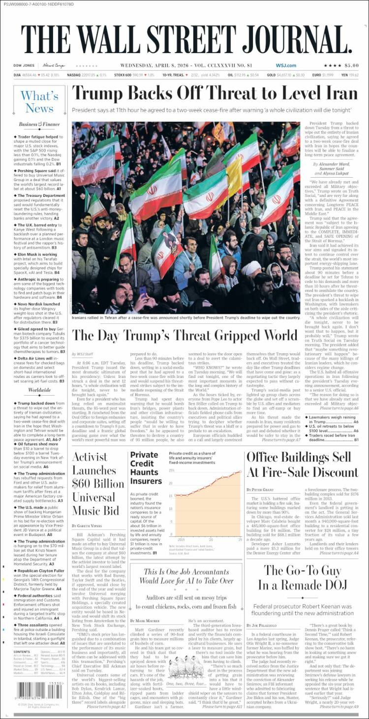 Portada de Wall Street Journal (USA)