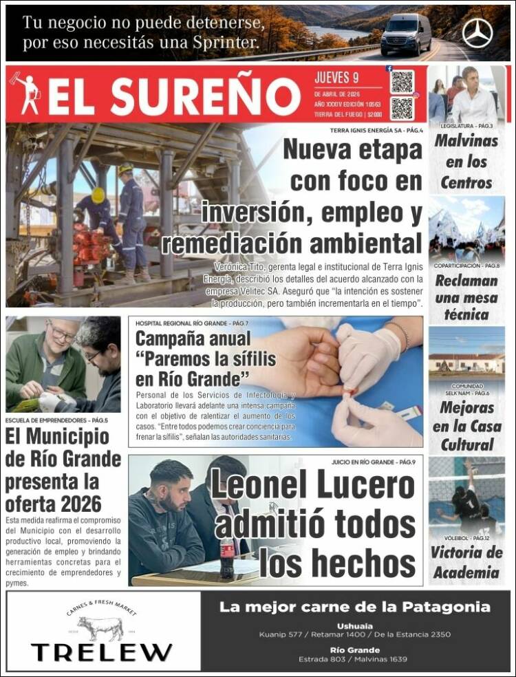 Portada de Diario El Sureño (Argentina)