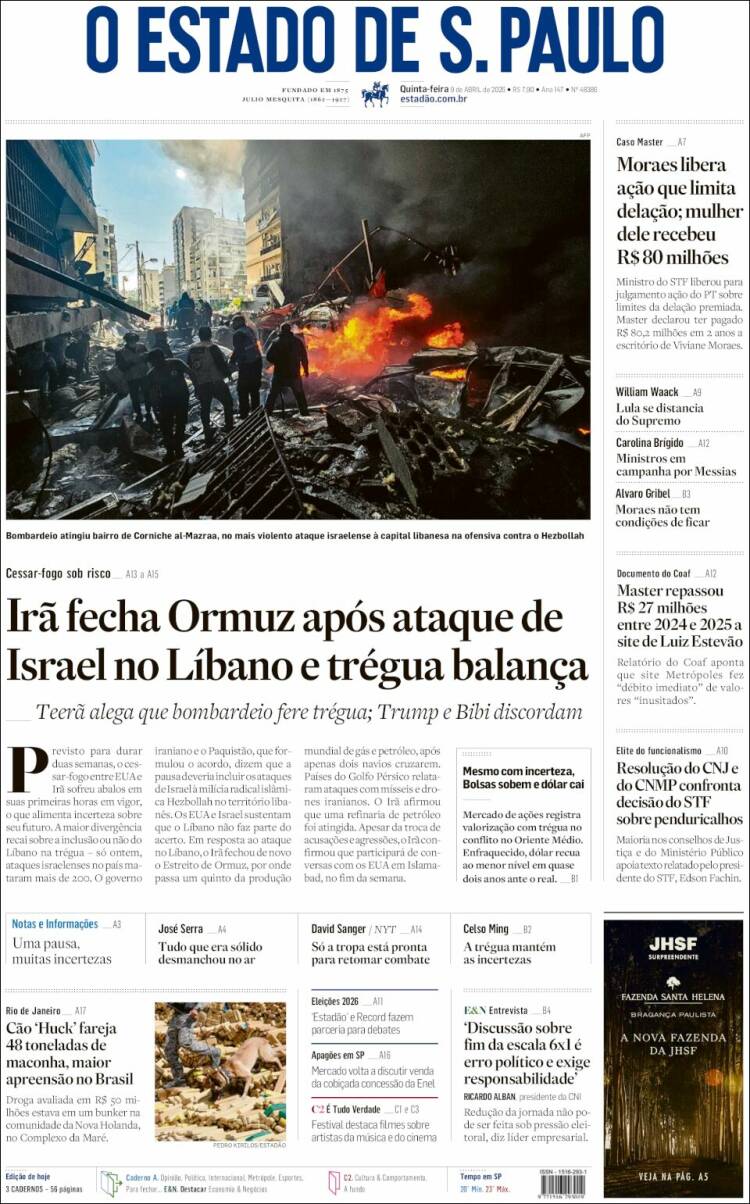 Portada de O Estado de São Paulo (Brasil)