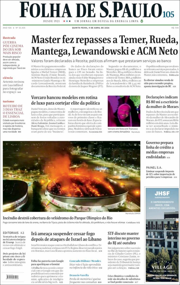 Portada de Folha de São Paulo (Brasil)