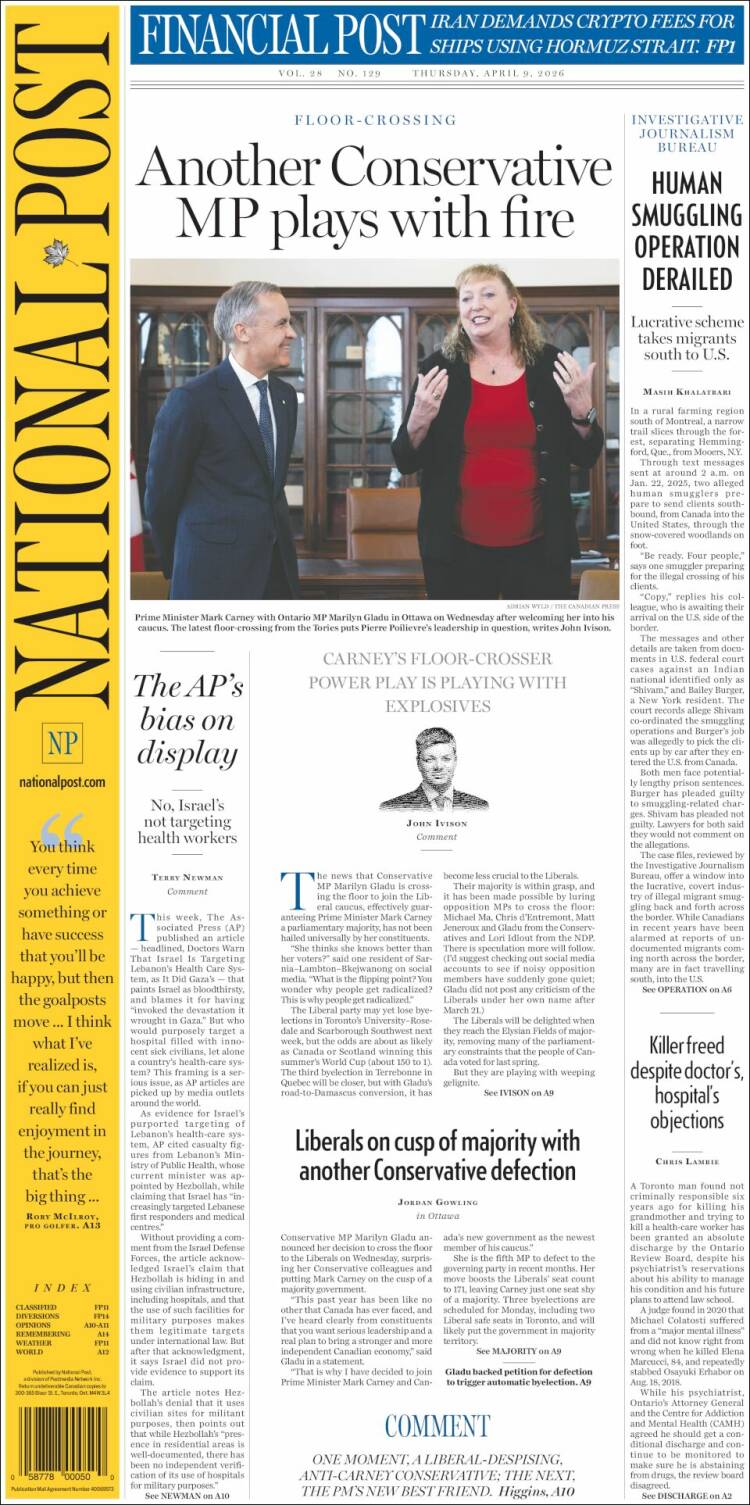 Portada de The National Post (Canad&aacute;)
