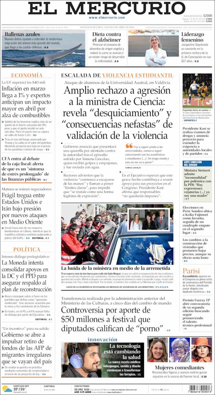 Portada de El Mercurio (Chile)