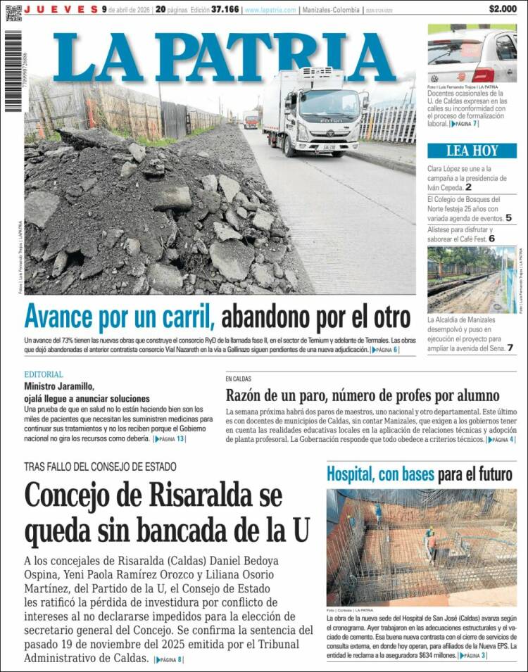 Portada de La Patria (Colombia)