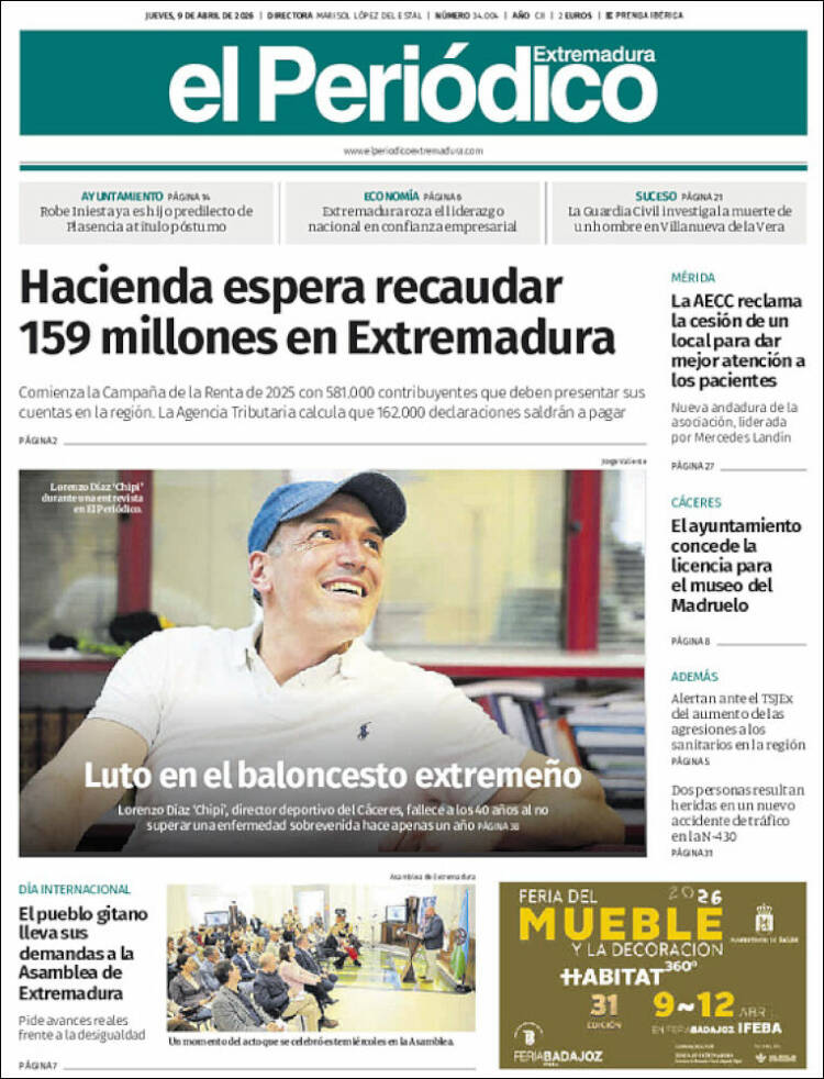 Portada de El Periódico de Extremadura (Espa&ntilde;a)