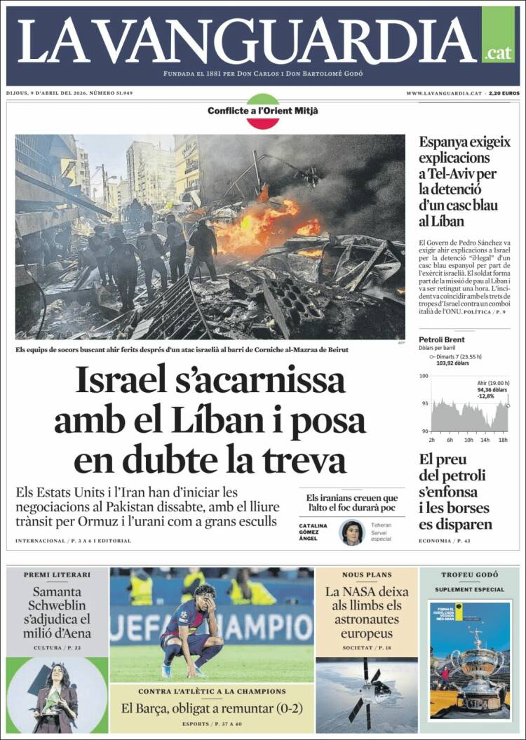 Portada de La Vanguardia (Espa&ntilde;a)