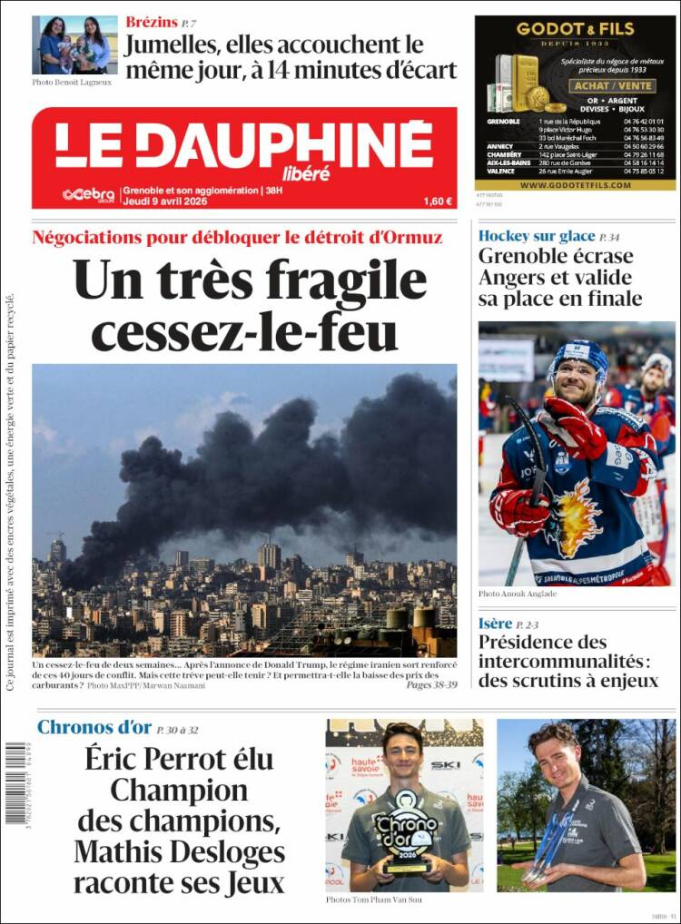 Portada de Le Dauphiné Libéré (Francia)
