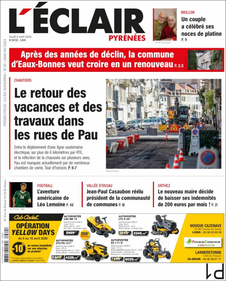 Portada de L'Eclair des Pyrénées (Francia)