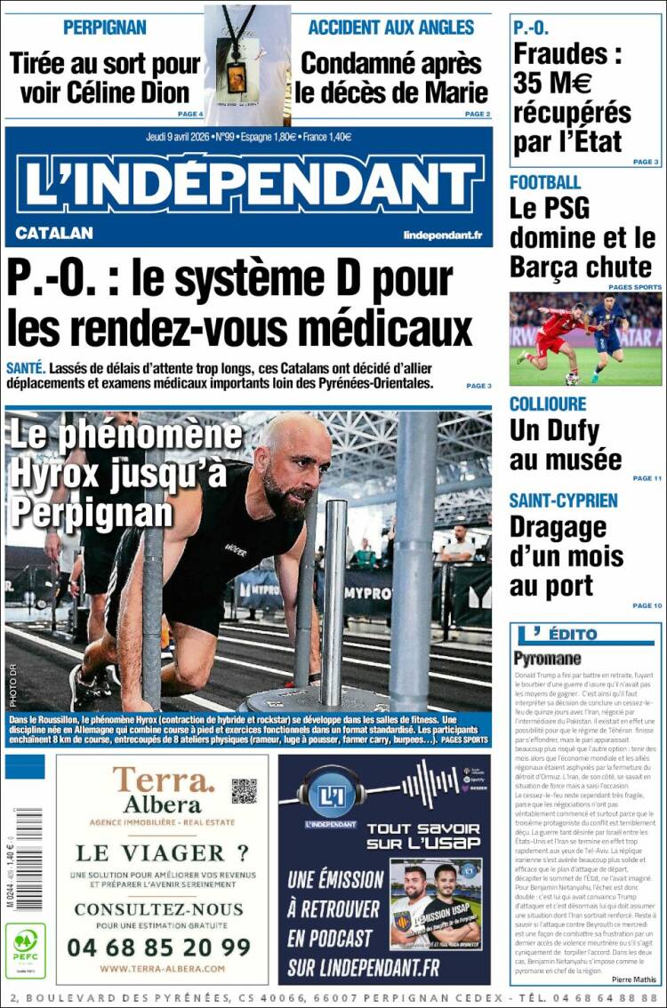 Portada de Le Indépendant (Francia)