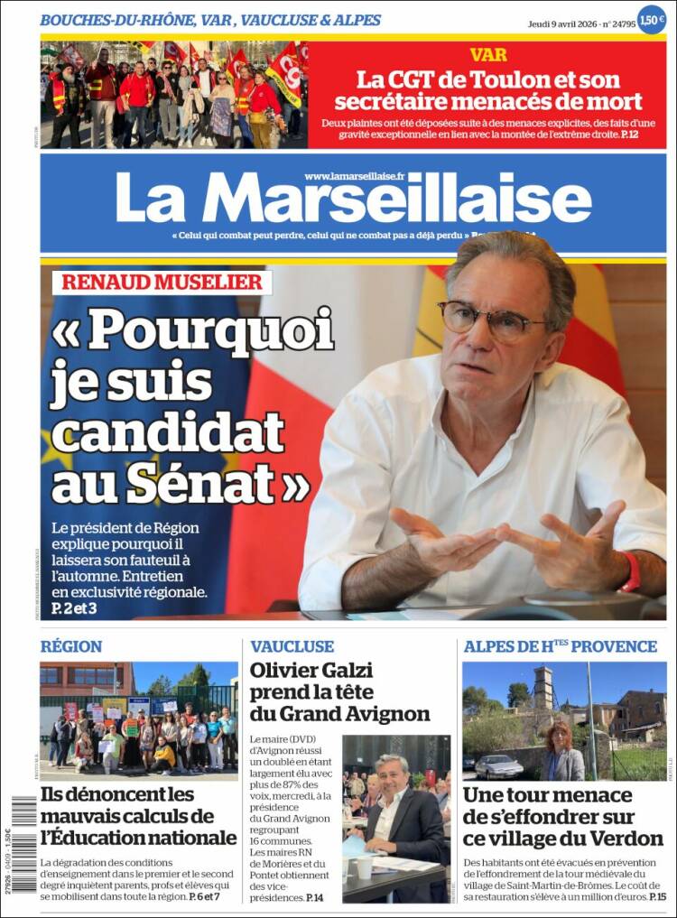 Portada de La Marseillaise (Francia)