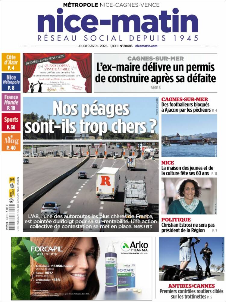 Portada de Nice-Matin (Francia)