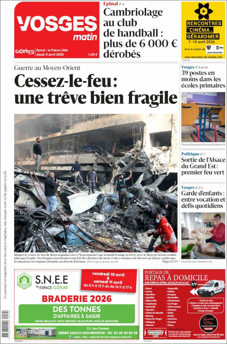Portada de Vosges Matin (Francia)