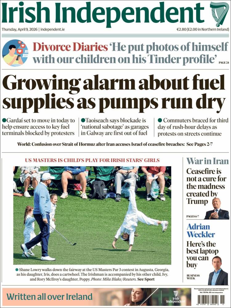 Portada de Irish Independent (Irlanda)