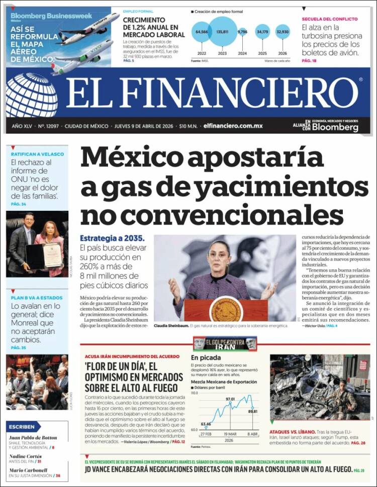 Portada de El Financiero (Mexico)