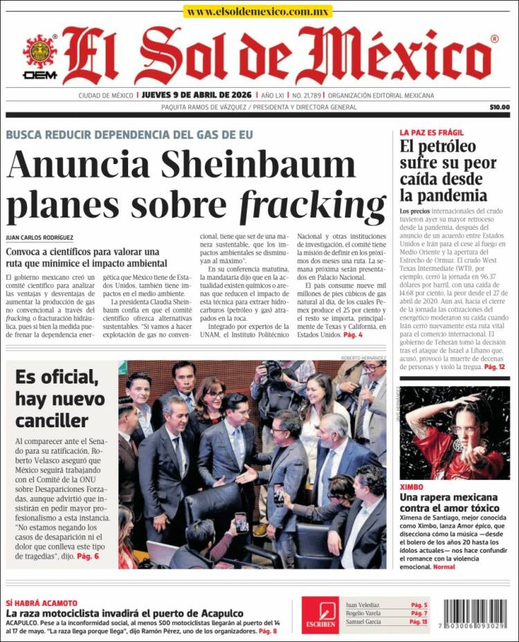 Portada de El Sol de México (M&eacute;xico)