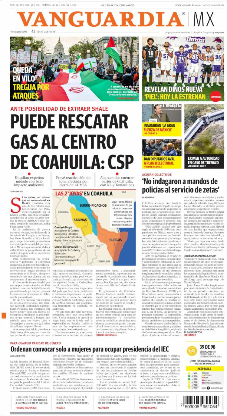 Portada de Vanguardia (Mexique)