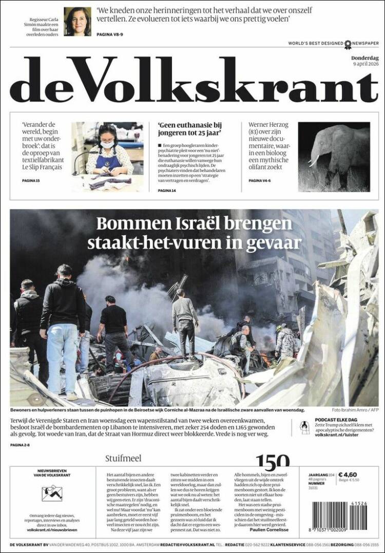 Portada de De Volkskrant (Pa&iacute;ses Bajos)
