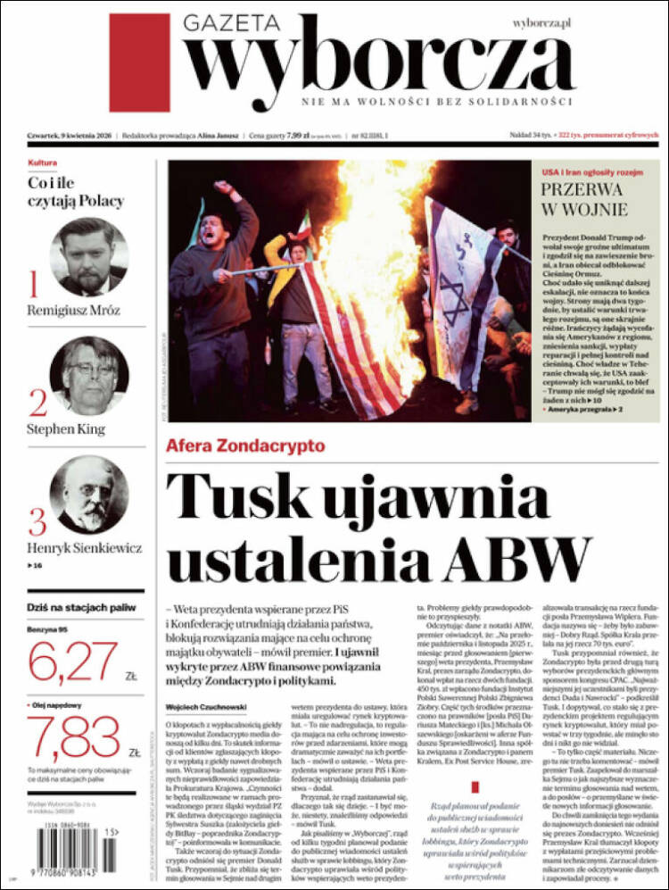 Portada de Gazeta Wyborcza (Polonia)