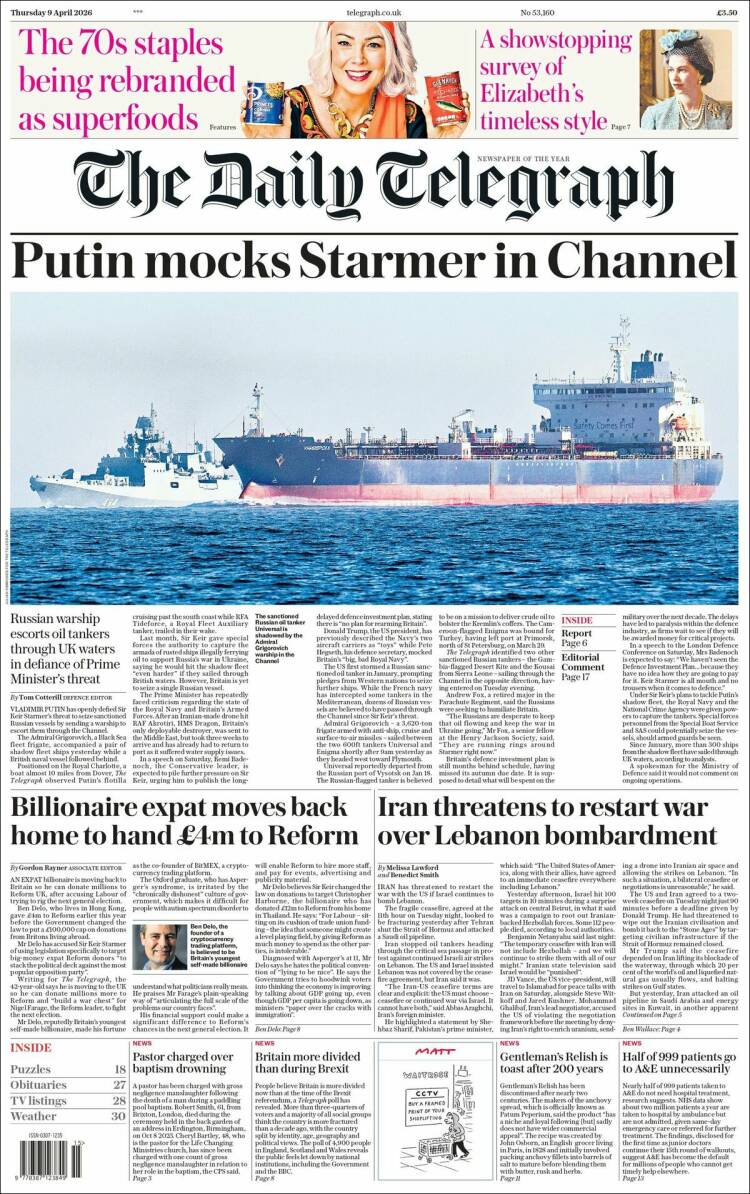 Portada de Daily Telegraph (Reino Unido)