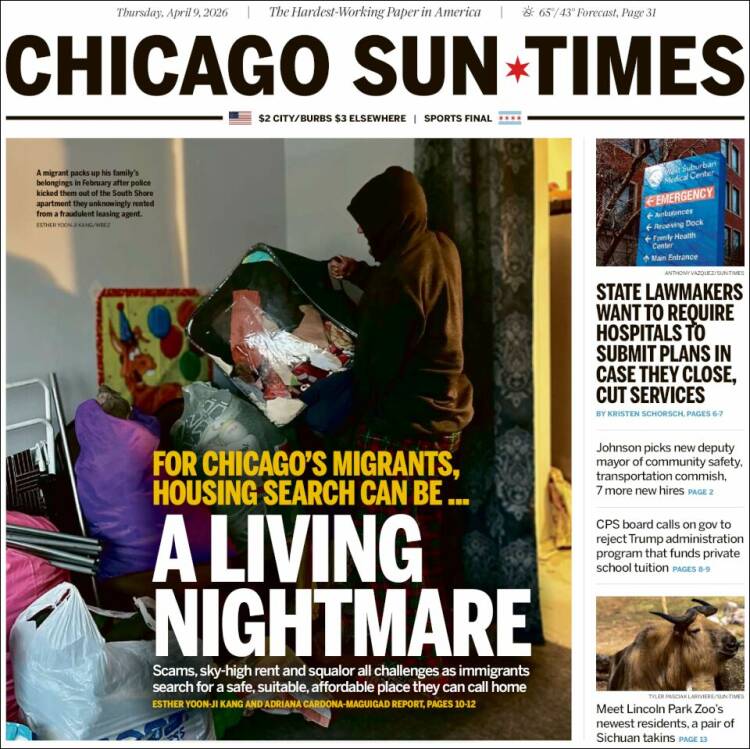 Portada de Chicago Sun-Times (USA)