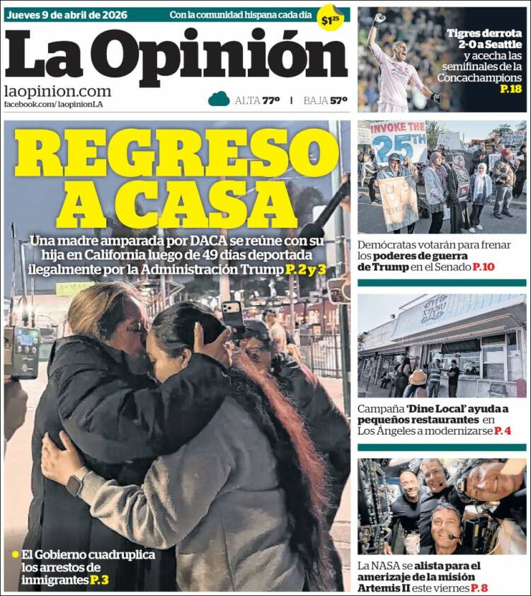 Portada de La Opinión (USA)