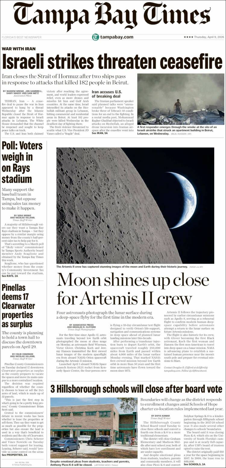 Portada de Tampa Bay Times (USA)