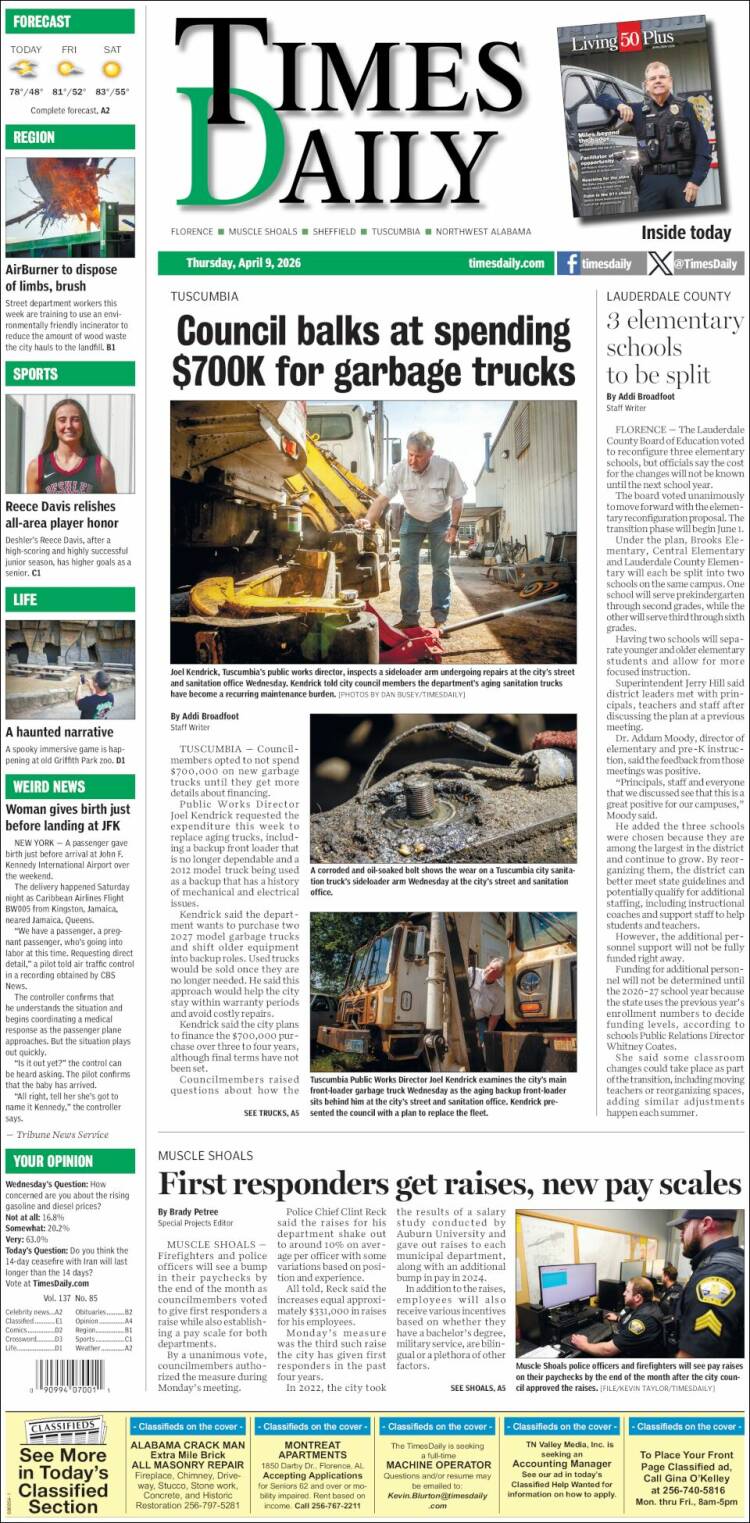 Portada de Times Daily (USA)