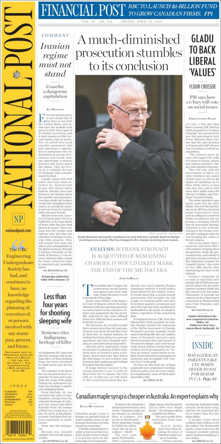 Portada de The National Post (Canad&aacute;)